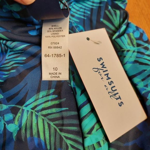 Swimsuits For All Green Blue Tropical Scoopneck Tankini Swim Top 10 NEW NWT - Picture 5 of 6